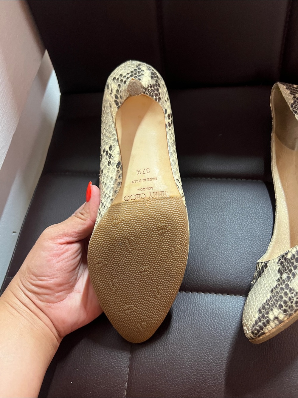 Jimmy Choo Beige and Brown Snakeskin Pointed-Toe Pumps - Picture 3 of 9
